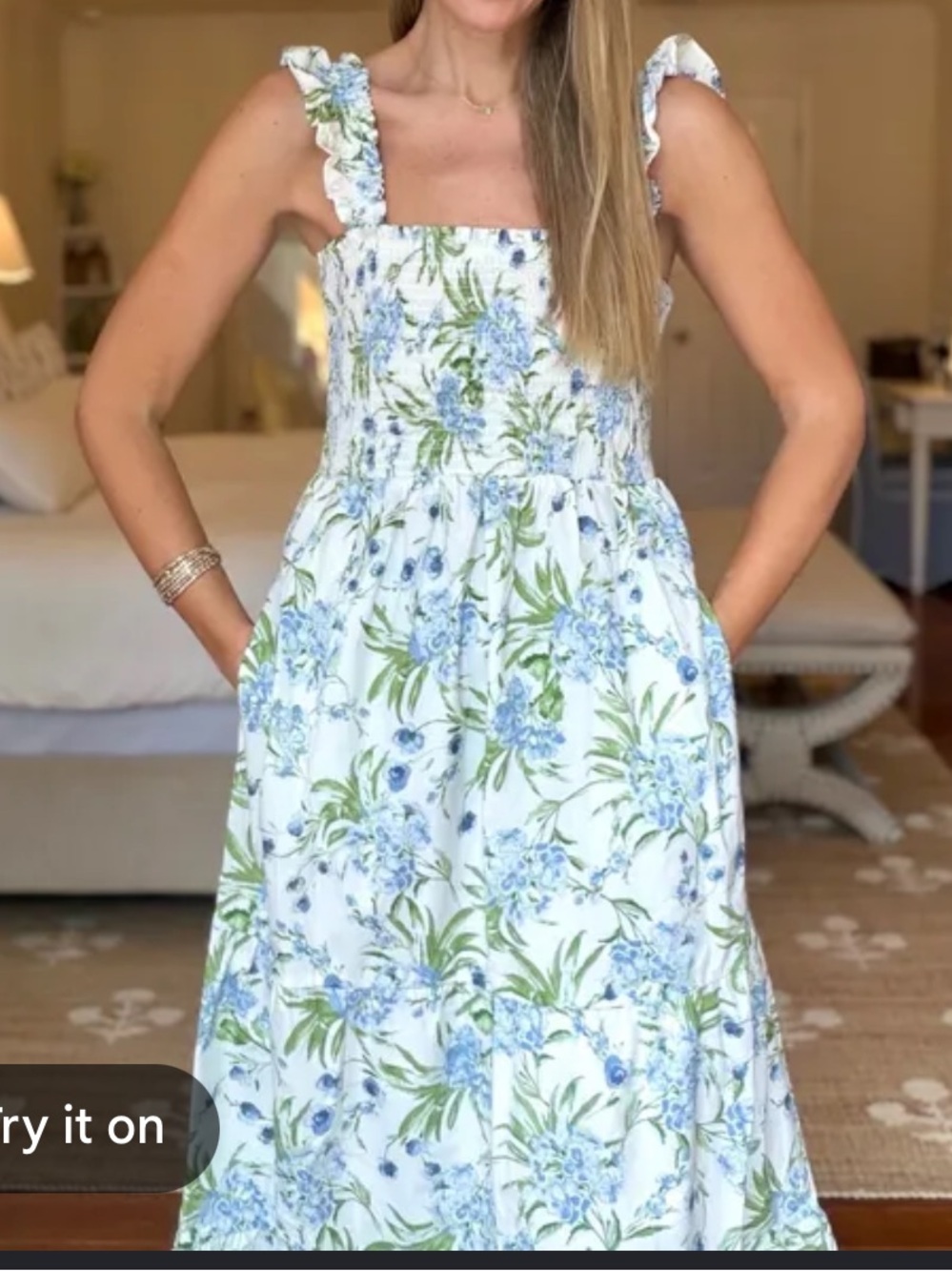 Joie cotton midi nap dress blue green floral s small